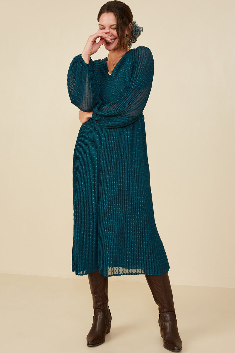 Swiss Dot Pleated Dress for Women | Boho Inspired Inclusive Outfits Teal / S Teal *Women's Dresses Casual Dresses Hayden Los Angeles