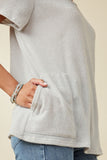 HDK1787 Light Grey Womens Waffle Knit Patch Pocket Short Sleeve Dolman Top Full Body