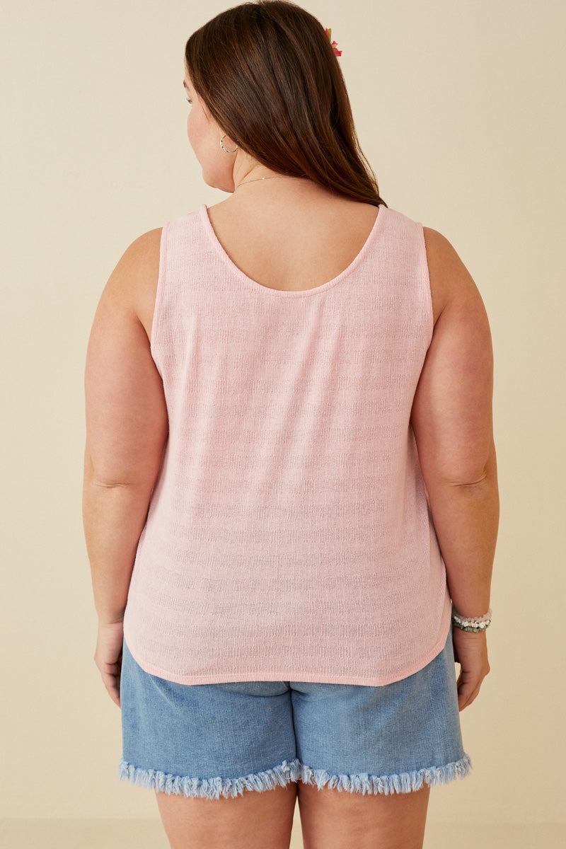 HDK1909W Blue Plus Patterned Button Detail Knit Tank Side