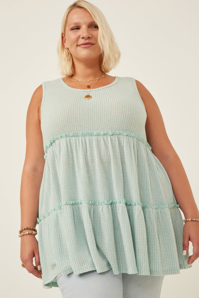 HDY5886 Pink Womens Textured Knit Babydoll Tank Pose