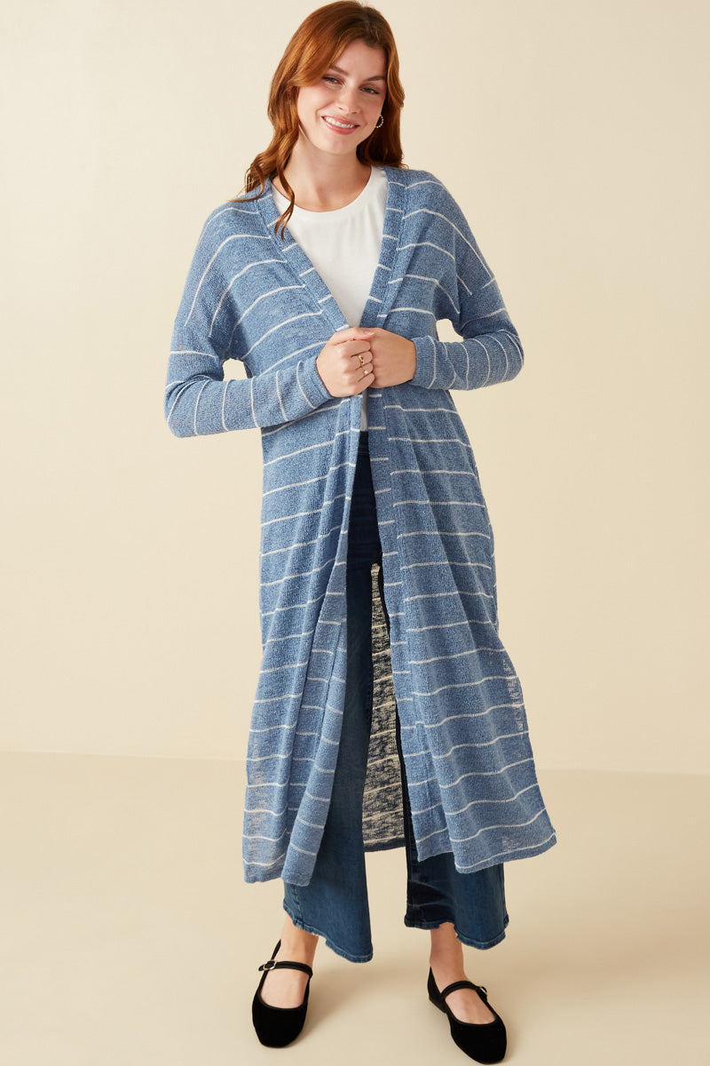 HDY7116 Mauve Womens Loose Knit Striped Open Duster Gif