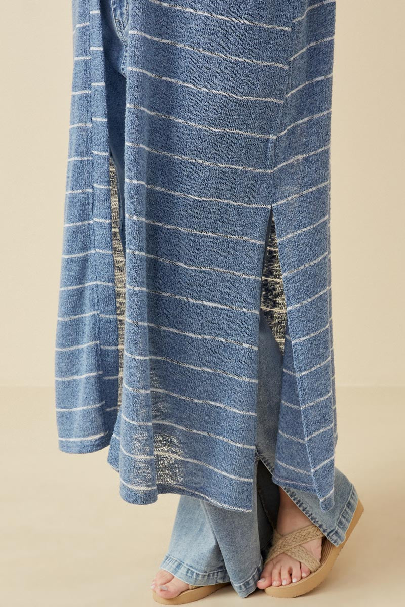 HDY7116W Mauve Plus Loose Knit Striped Open Duster Front