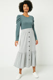 Plus Brushed Knit Button Down Skirt Whole Body