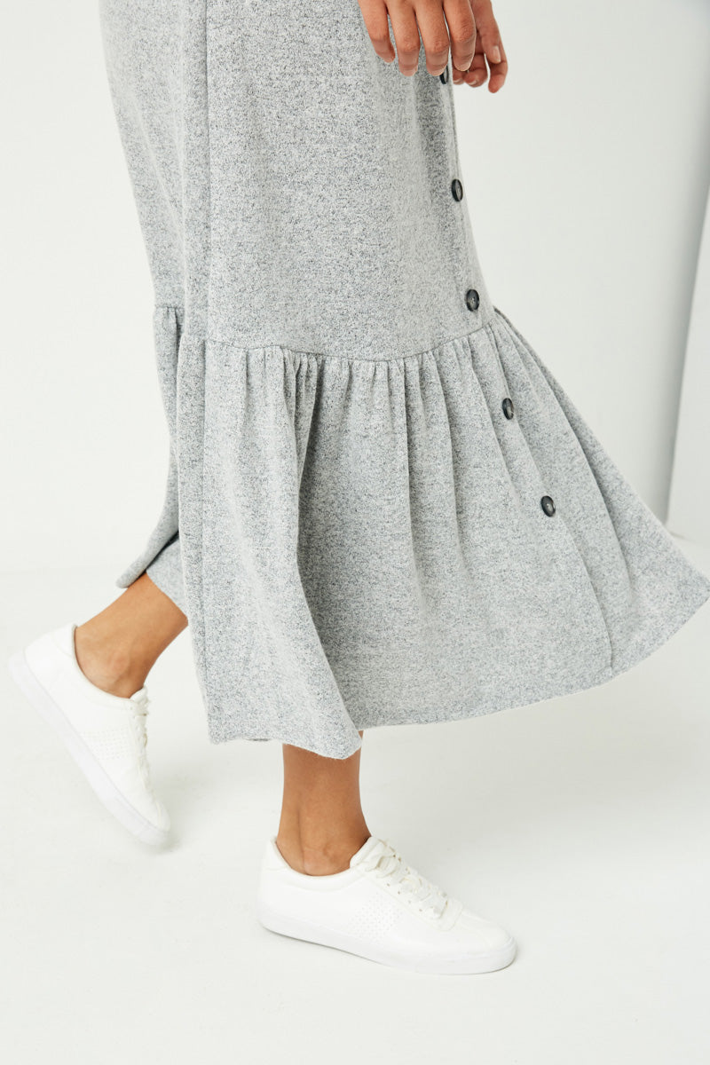 Plus Brushed Knit Button Down Skirt Detail