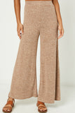 HJ3174 Mocha Womens Heathered Ribbed Wide Leg Knit Lounge Pants Front