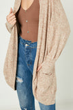 HJ3179 Brown Womens Banded Dolman Sleeve Open Cardigan Detail