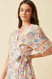 HK1159W Cream Plus Border Print Side Tie Wrap Dress Full Body