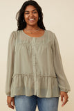 Button up Ruffle Detailed Textured Chiffon Shirt