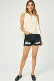 HN4016 IVORY Womens Crochet Trimmed V Neck Tank Front