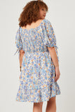 HN4540 BLUSH Womens Floral Cinch Waist Smocked Back Dress Back