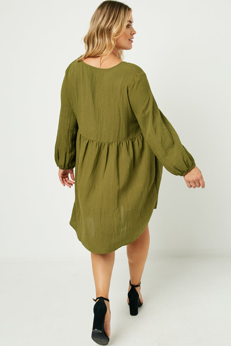HY1230 OLIVE Button Down Pocketed Dress Full