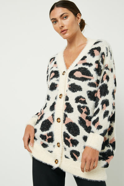 Fuzzy Leopard Sweater Cardigan