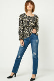HY2201W Black Plus Square Neck Long Sleeve Printed Top Detail
