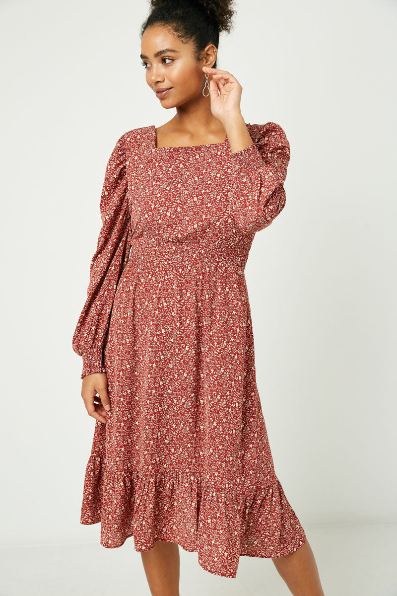 Square Neck Long Sleeve Dress