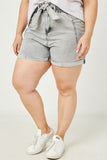 HY2566W Black Denim Plus Waist Tie Washed Cargo Pocket Denim Front