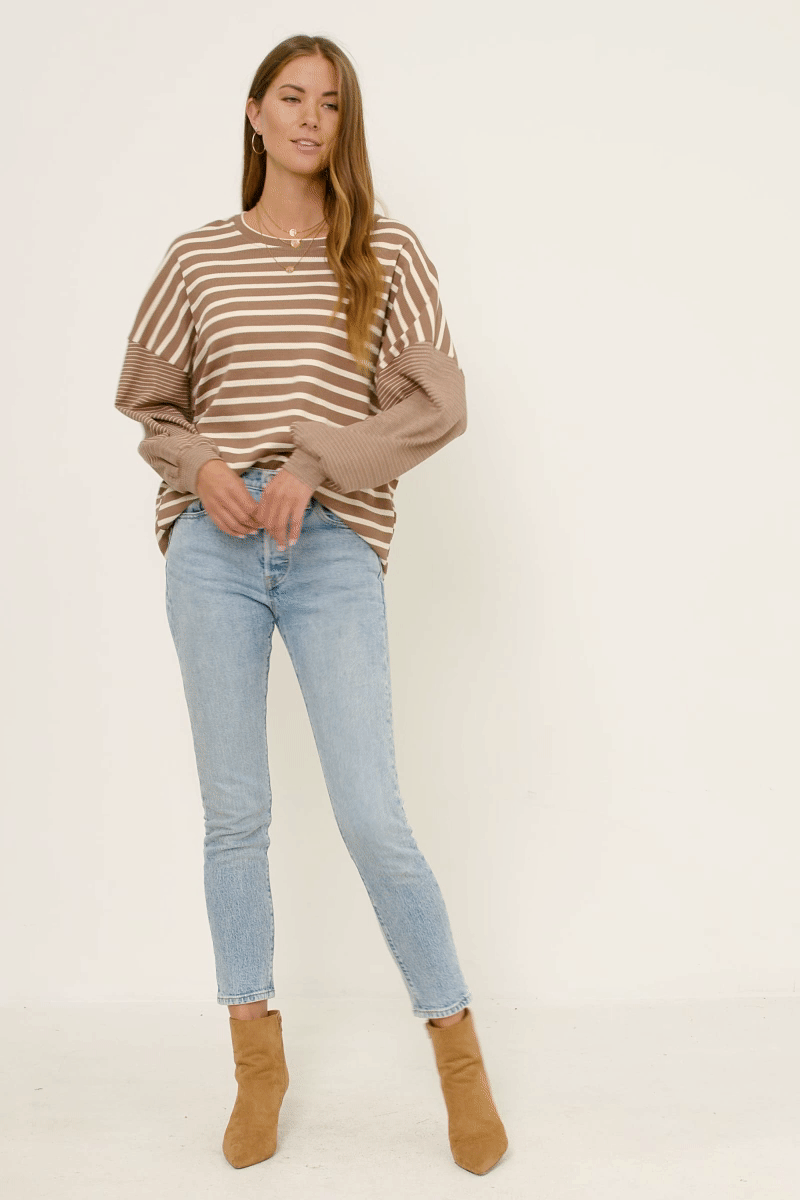 HY2763W BLACK Plus Contrast Stripe Sleeve Textured Knit Top Back