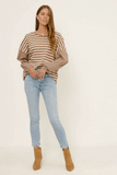 HY2763W BLACK Plus Contrast Stripe Sleeve Textured Knit Top Back