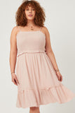 HY2880W LIGHT BLUE Plus Smocked Bodice Ruffle Detailed Dress Full Body