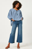 HY5124W BLUE Plus Ruffled Seam Detail Tasseled Long Sleeve Top Side