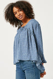 HY5124 RUST Womens Ruffled Seam Detail Tasseled Long Sleeve Top Full Body