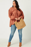 HY5124 RUST Womens Ruffled Seam Detail Tasseled Long Sleeve Top Detail