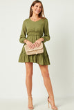 Swiss Dot Smocked Waist Ruffled Long Sleeve Dress
