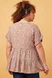 HY5653 Taupe Womens Ditsy Floral Cuffed Tiered Baby Doll Top Back