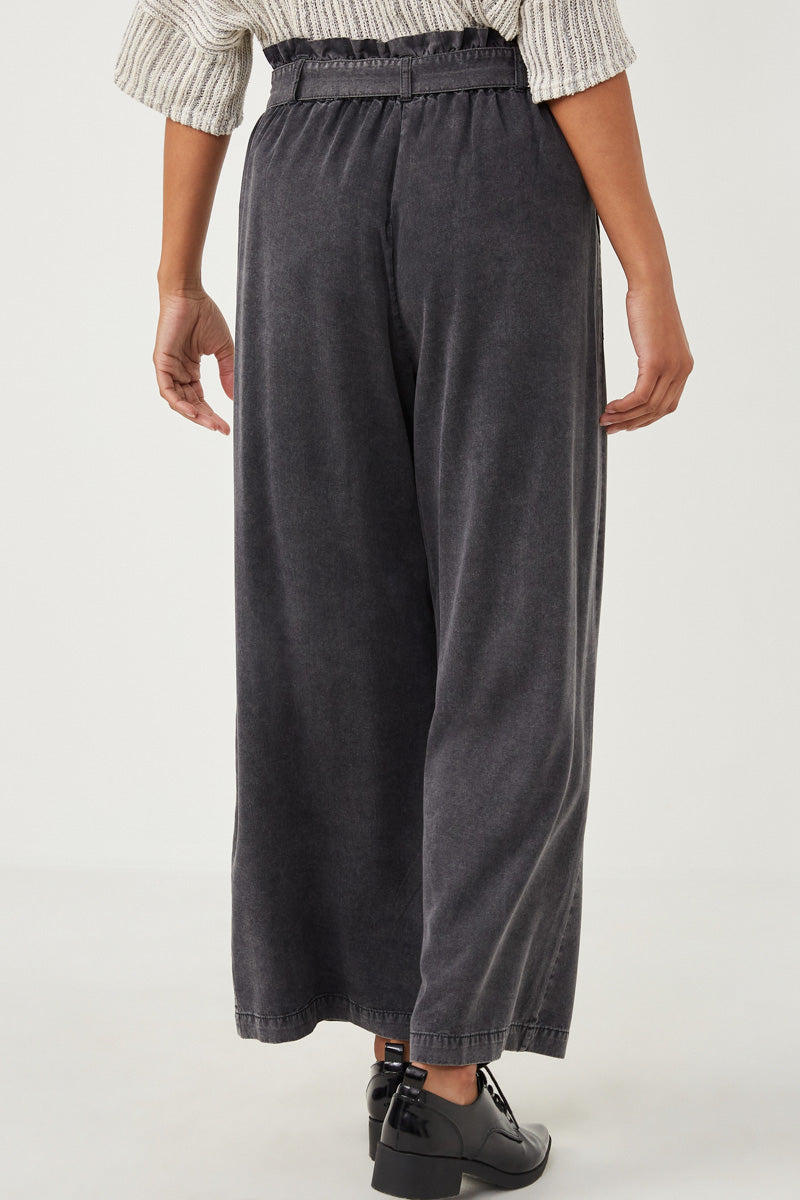 HY5972 Charcoal Womens Garment Dyed Tencel Wide Leg Pant Back