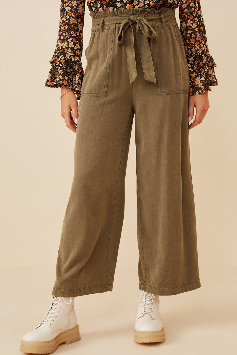 HY5972W Olive Plus Garment Dyed Tencel Wide Leg Pant Back