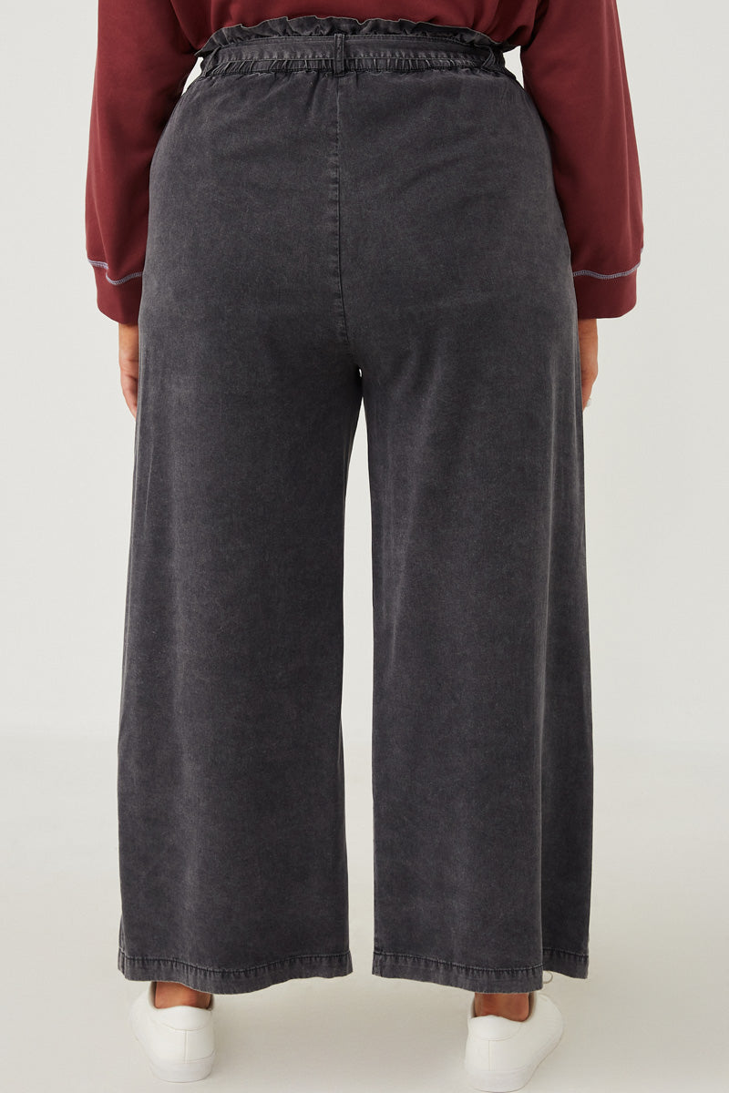 HY5972 Olive Womens Garment Dyed Tencel Wide Leg Pant Back