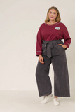 HY5972W Charcoal Plus Garment Dyed Tencel Wide Leg Pant Front