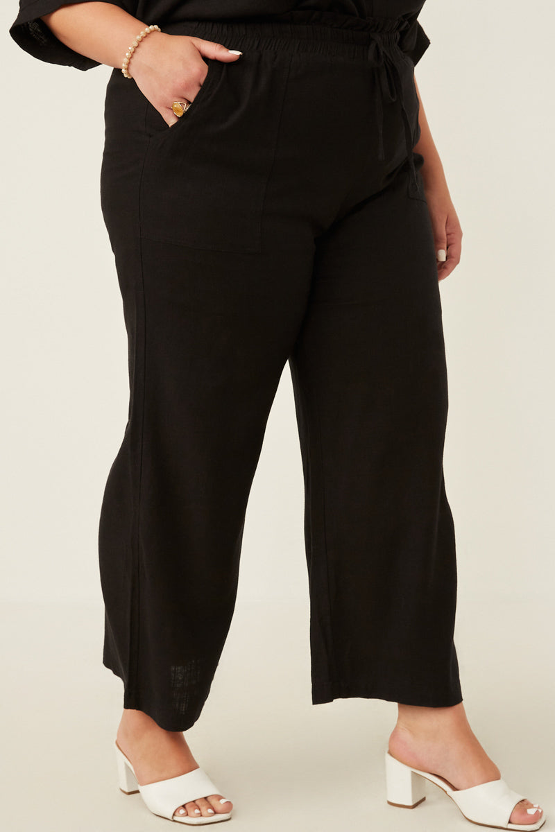 HY6124 Oatmeal Womens Wide Leg Paperbag Waist Pants Front