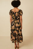 HY6580 BLACK Womens Antique Floral Smocked Puff Sleeve Dress Detail