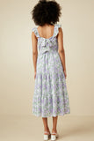 HY6715 Sage Womens Floral Ruffle Strap Ribbon Back Smocked Dress Back