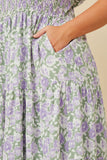 HY6715W Sage Womens Floral Ruffle Strap Ribbon Back Smocked Dress Gif