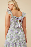 HY6715W Sage Womens Floral Ruffle Strap Ribbon Back Smocked Dress Front
