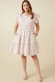 HY6858W PEACH Plus Floral Print Eyelet Ruffle Tank Dress Front