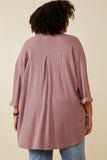 HY6868W Purple Women Waffle Knit Chest Pocket Short Sleeve Shirt Side