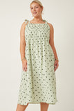 HY6884 Mint Womens Polka Dot Tie Strap Smocked Dress Pose