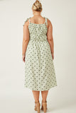 HY6884W Mint Womens Polka Dot Tie Strap Smocked Dress Front