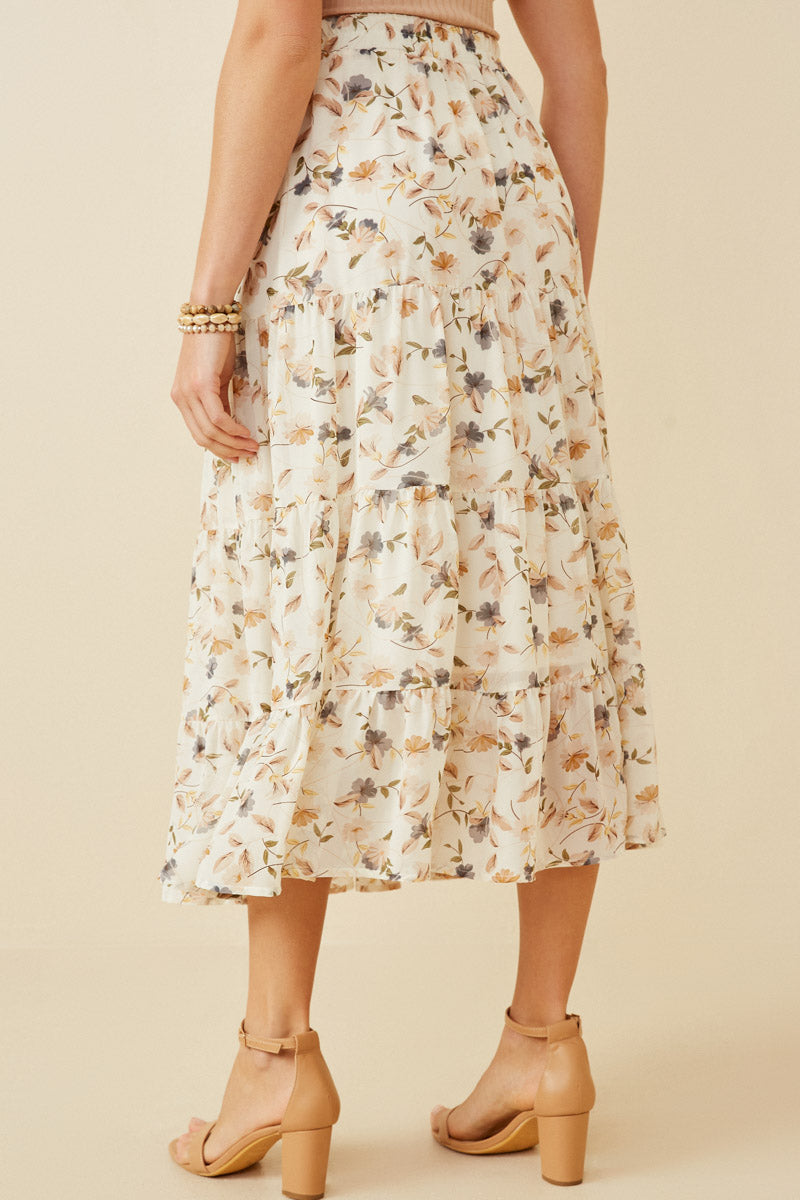 HY6908W Ivory Plus Floral Tiered Chiffon Skirt Back