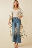 HY6933 Cream Womens Satin Floral Open Duster Front