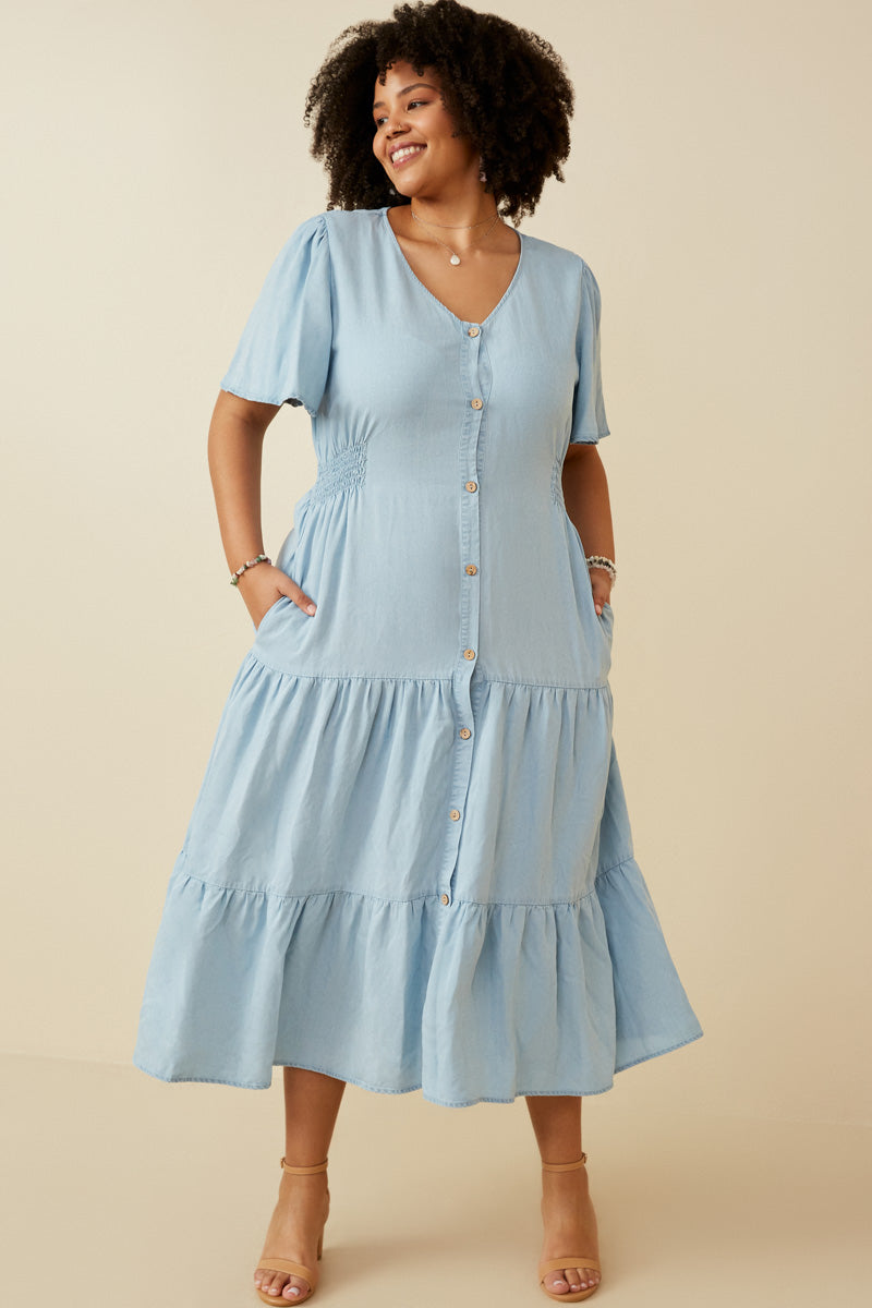 denim boho dress Chambray Stitch & Bloom Embroidered Maxi Dress, Denim