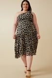 HY7033W Black Plus Floral Print One Shoulder Tiered Dress Gif