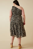 HY7033W Black Plus Floral Print One Shoulder Tiered Dress Detail