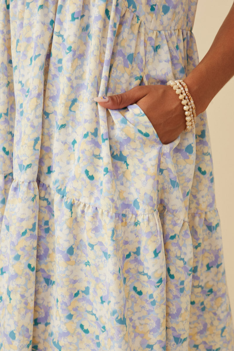 HY7098 Light Pink Womens Soft Floral Ruffled Tank Dress Full Body