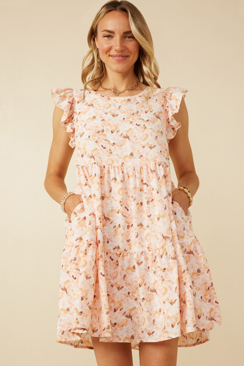 HY7098W Pink Womens Soft Floral Ruffled Tank Dress Full Body