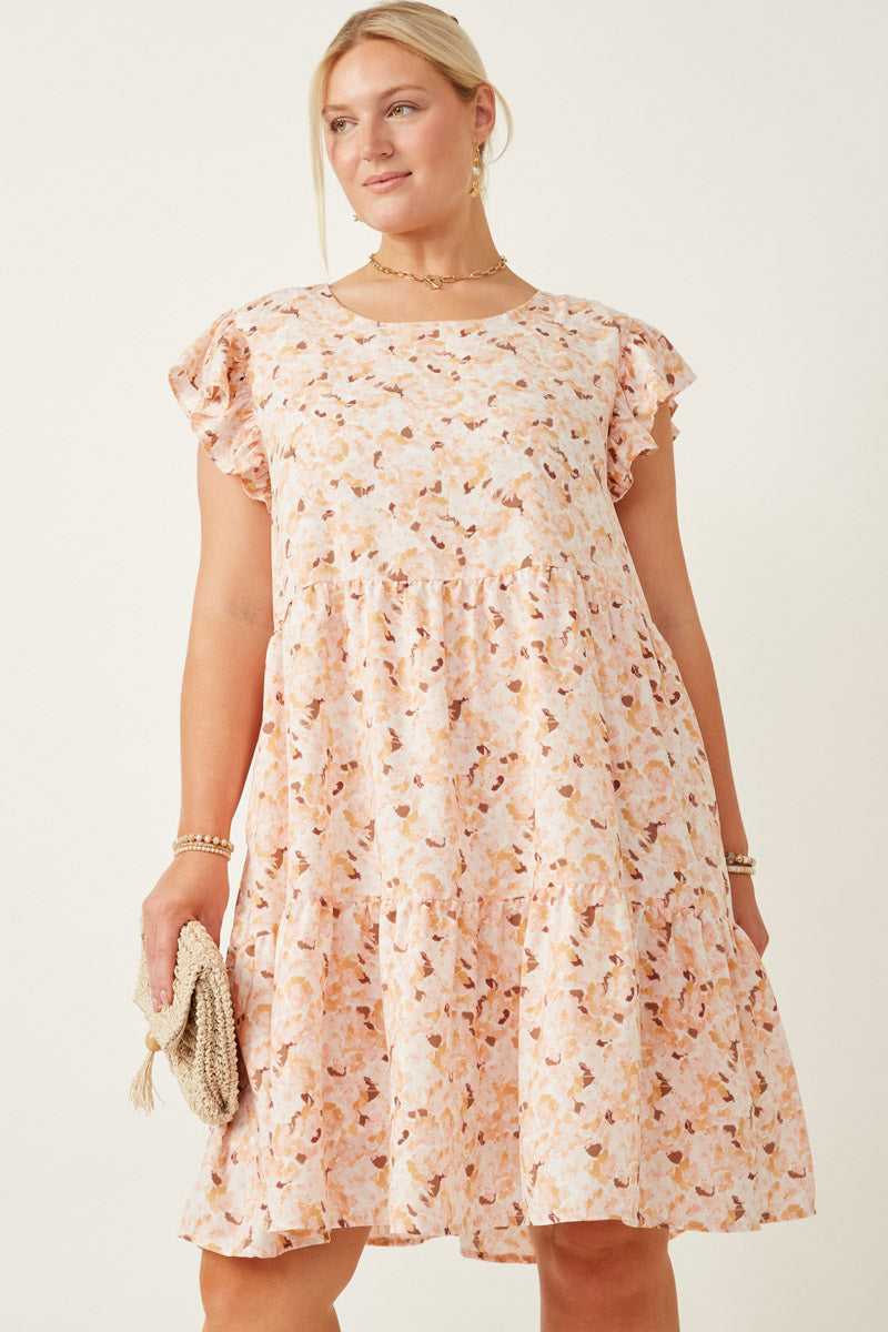HY7098W Pink Womens Soft Floral Ruffled Tank Dress Detail