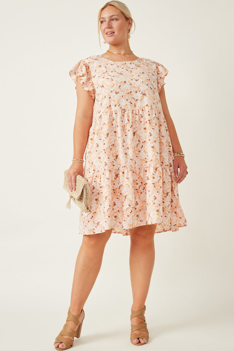 HY7098 BLUE Womens Soft Floral Ruffled Tank Dress Full Body