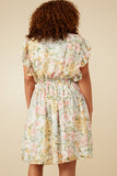 HY7131W Off White Plus Soft Floral Ruffle Detail Surplice Dress Gif